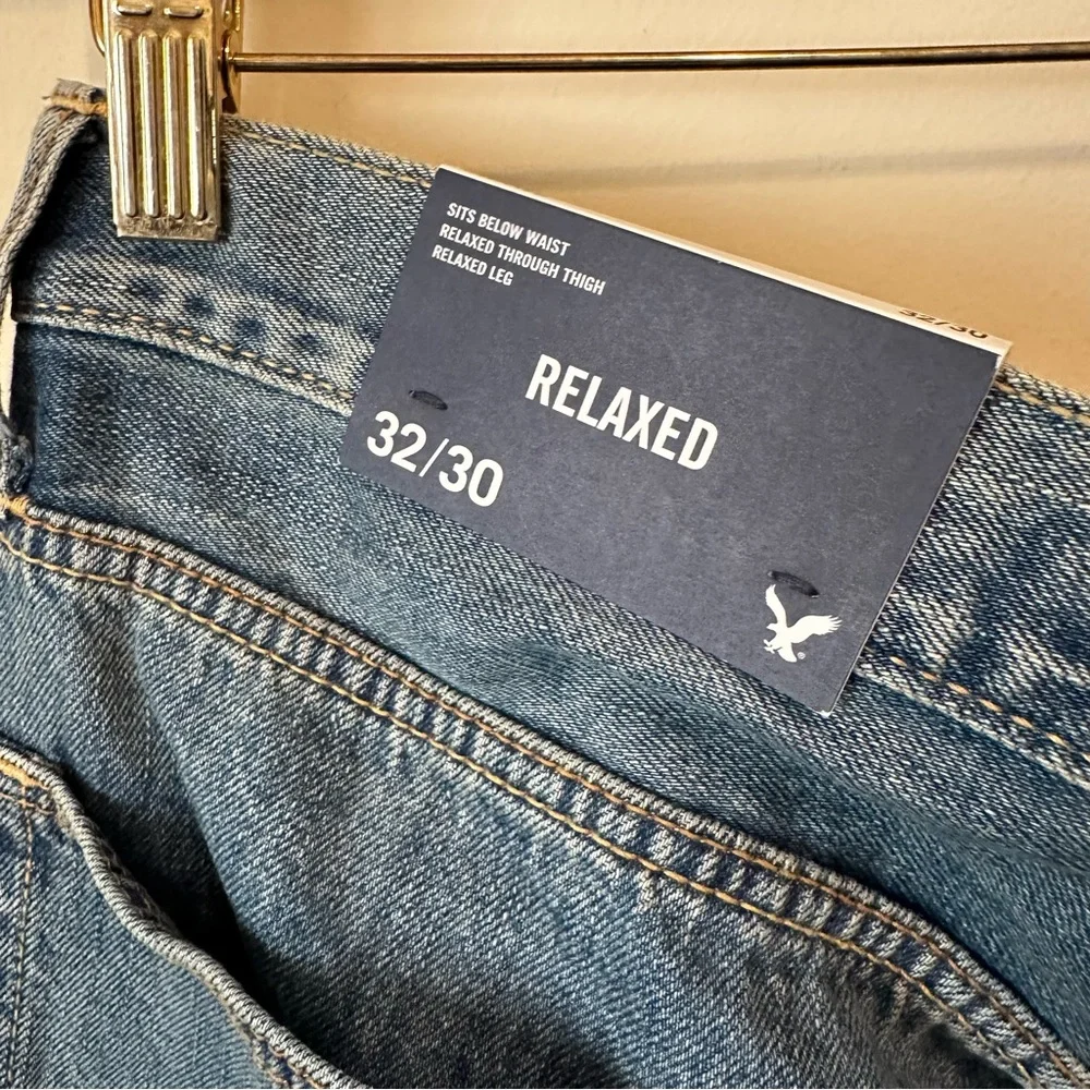 American Eagle Outfitters Men's Relaxed Low Rise Jeans 32x30 Y2K Boy Band Blue - Picture 5 of 9